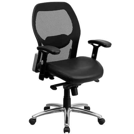 Flash Furniture Contemporary Chair Mid-Back Exec Leather Chair, Black, Adjustable Arms, 17-3/4" to 21" Height LF-W42-L-GG
